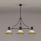 NLK15159 Louis, Umbrian 3 Light Linear Pendant Matt Black Green/Cream