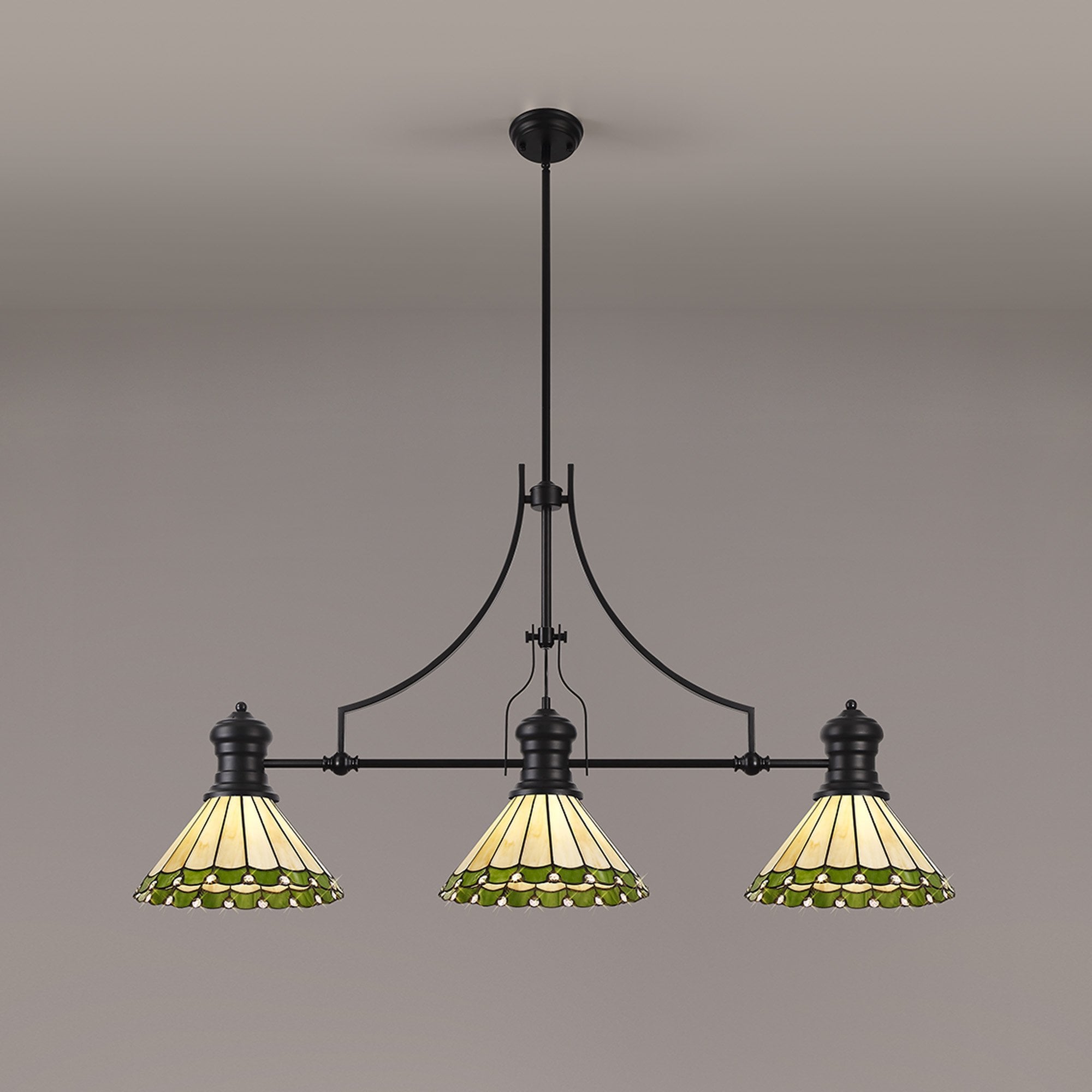 NLK15159 Louis, Umbrian 3 Light Linear Pendant Matt Black Green/Cream