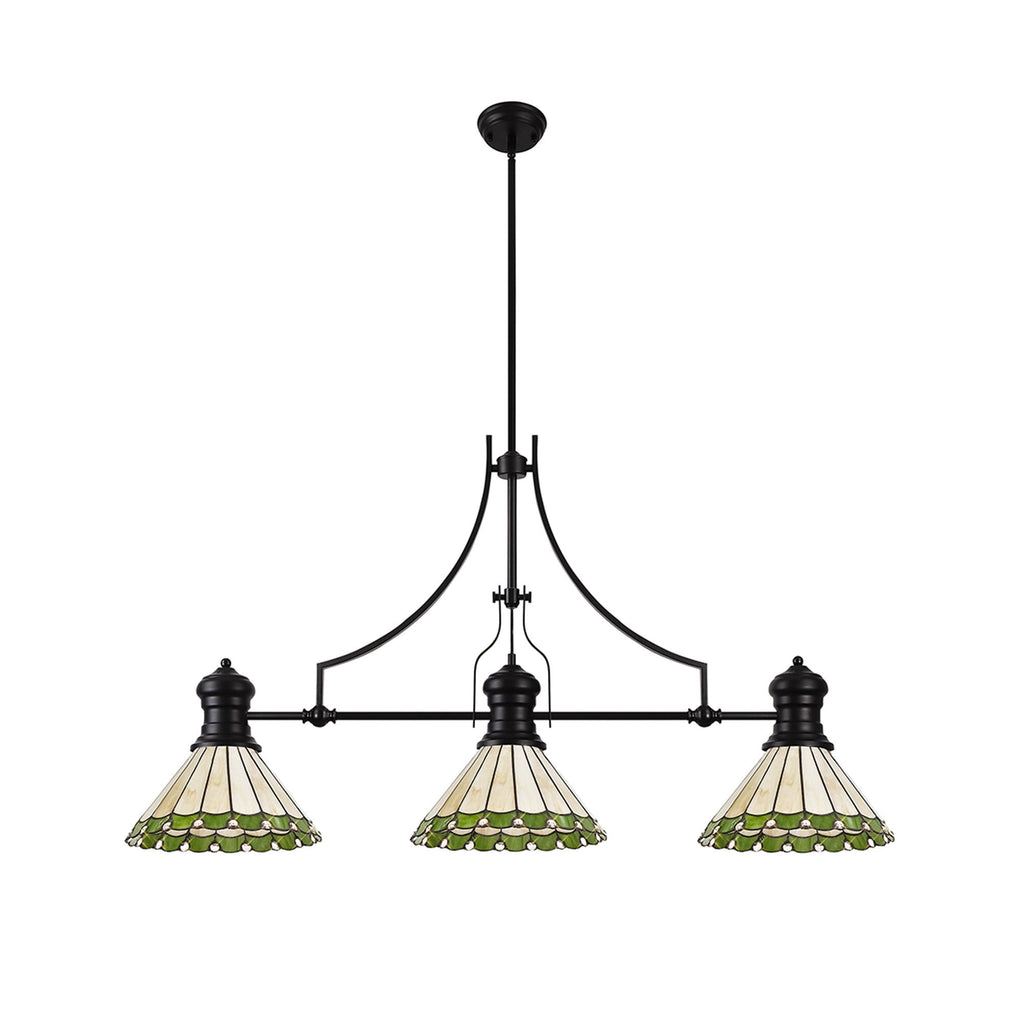 NLK15159 Louis, Umbrian 3 Light Linear Pendant Matt Black Green/Cream