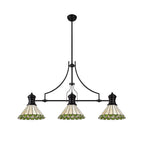NLK15159 Louis, Umbrian 3 Light Linear Pendant Matt Black Green/Cream