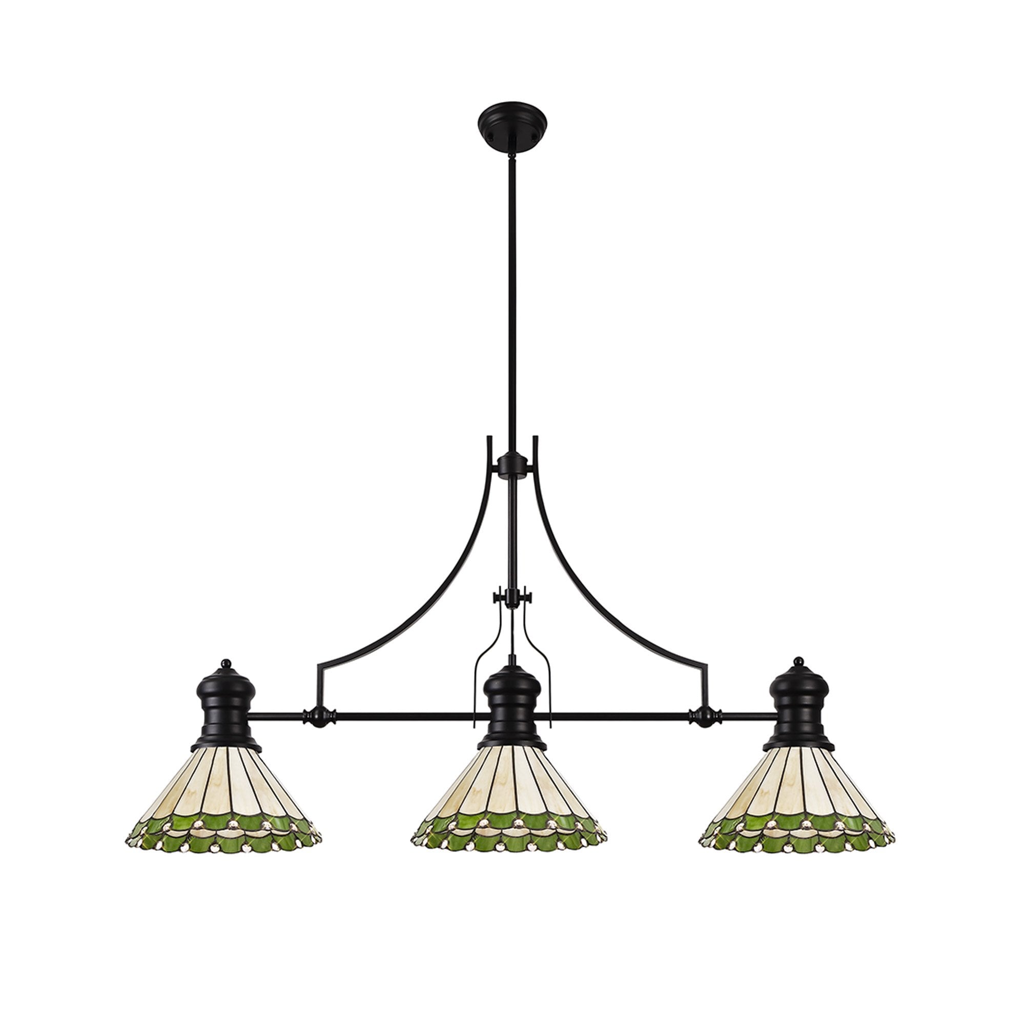 NLK15159 Louis, Umbrian 3 Light Linear Pendant Matt Black Green/Cream