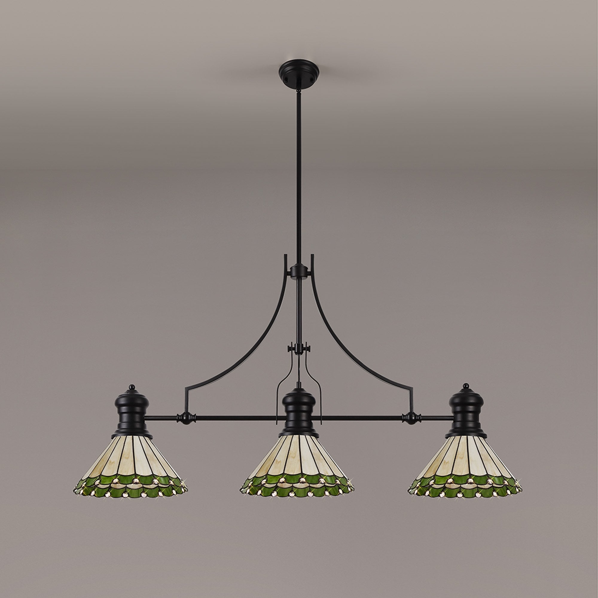 NLK15159 Louis, Umbrian 3 Light Linear Pendant Matt Black Green/Cream