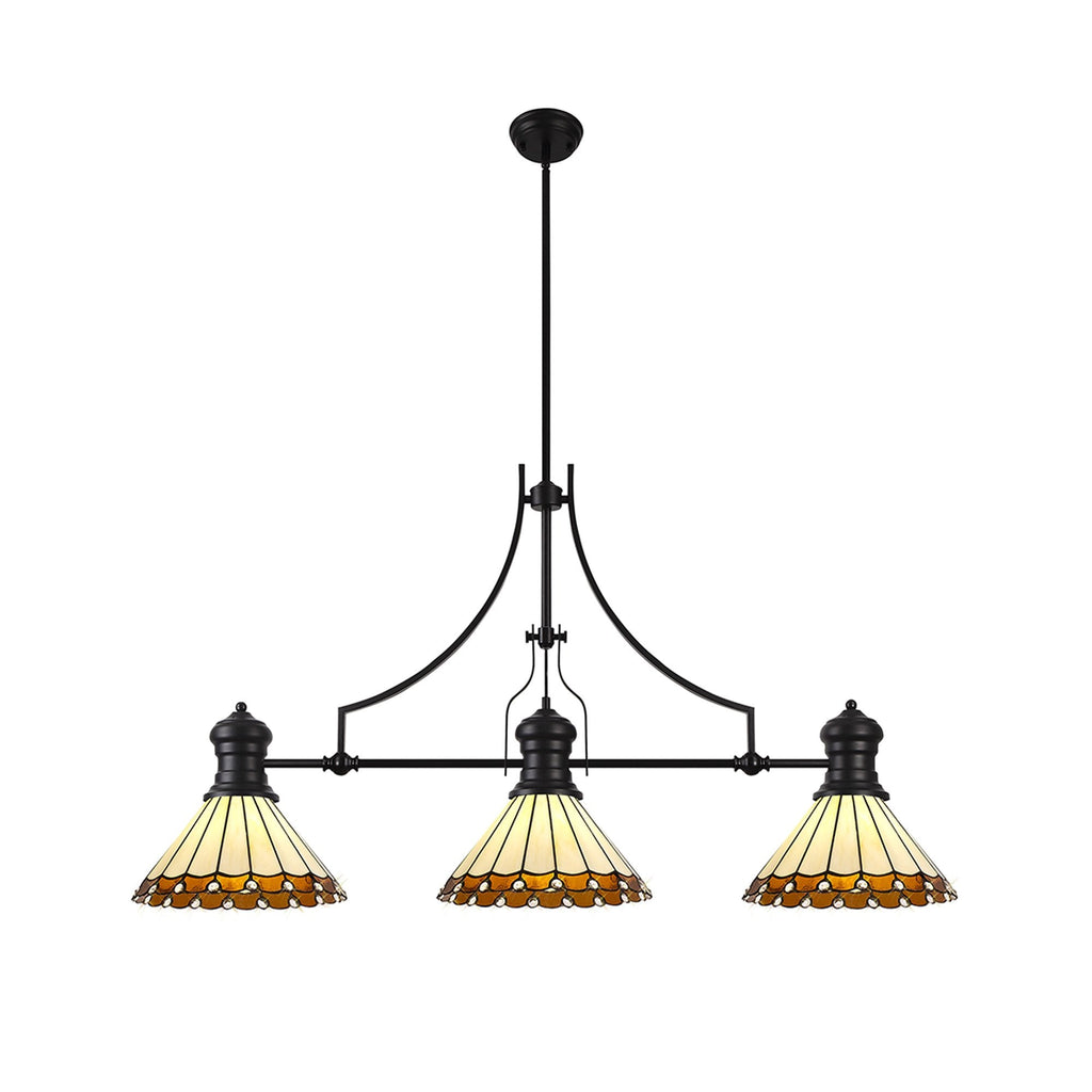 NLK15169 Louis, Umbrian 3 Light Linear Pendant Matt Black Amber/Cream
