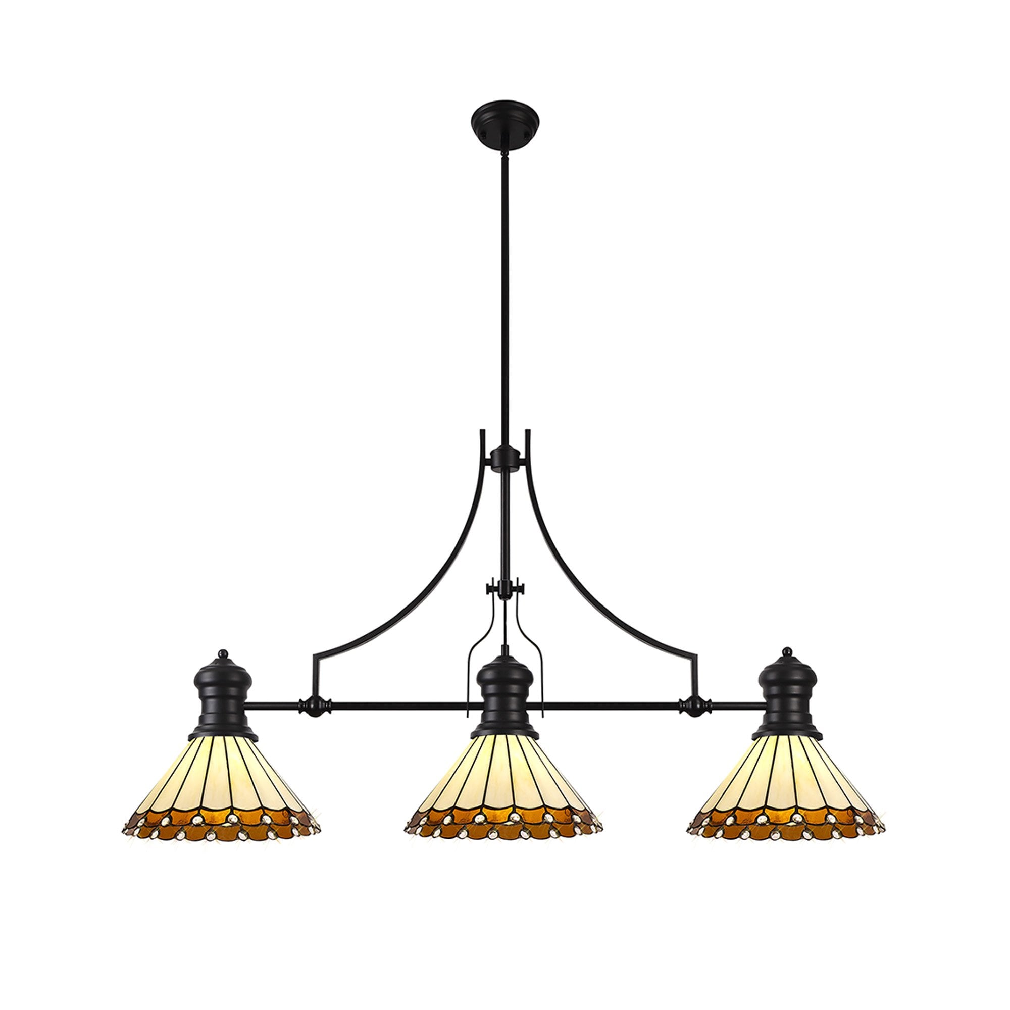 NLK15169 Louis, Umbrian 3 Light Linear Pendant Matt Black Amber/Cream