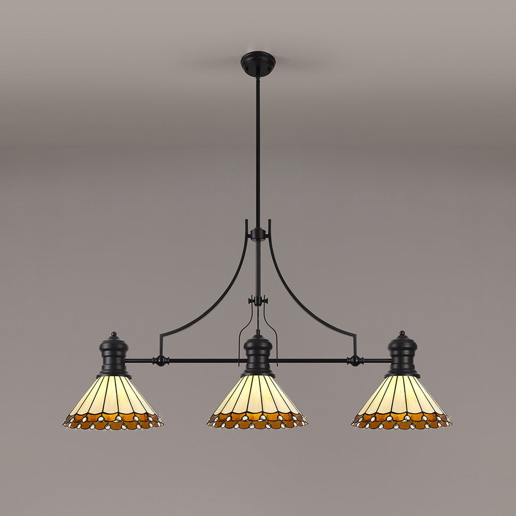 NLK15169 Louis, Umbrian 3 Light Linear Pendant Matt Black Amber/Cream