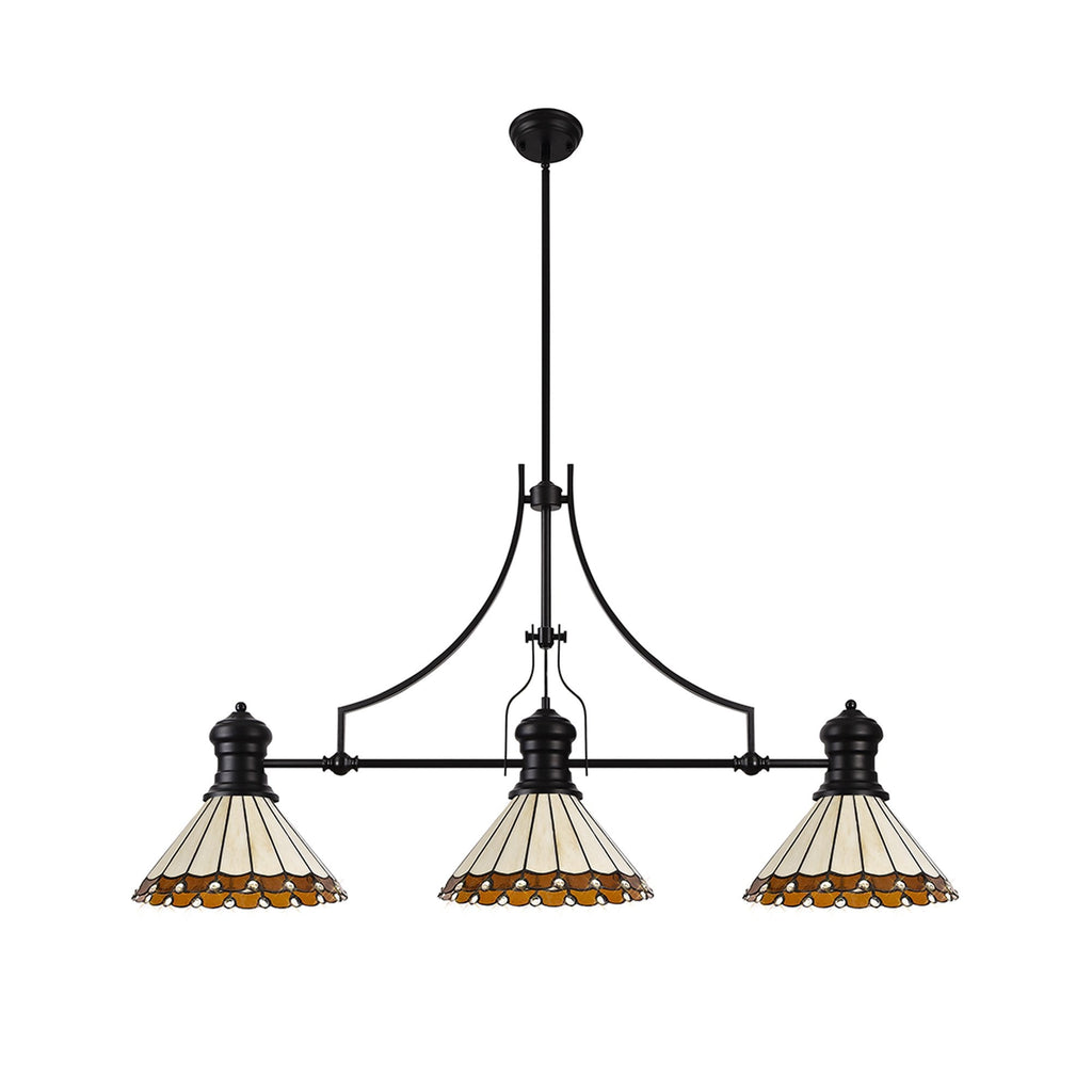 NLK15169 Louis, Umbrian 3 Light Linear Pendant Matt Black Amber/Cream