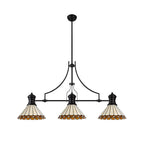 NLK15169 Louis, Umbrian 3 Light Linear Pendant Matt Black Amber/Cream