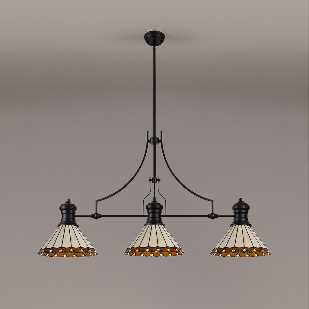 NLK15169 Louis, Umbrian 3 Light Linear Pendant Matt Black Amber/Cream