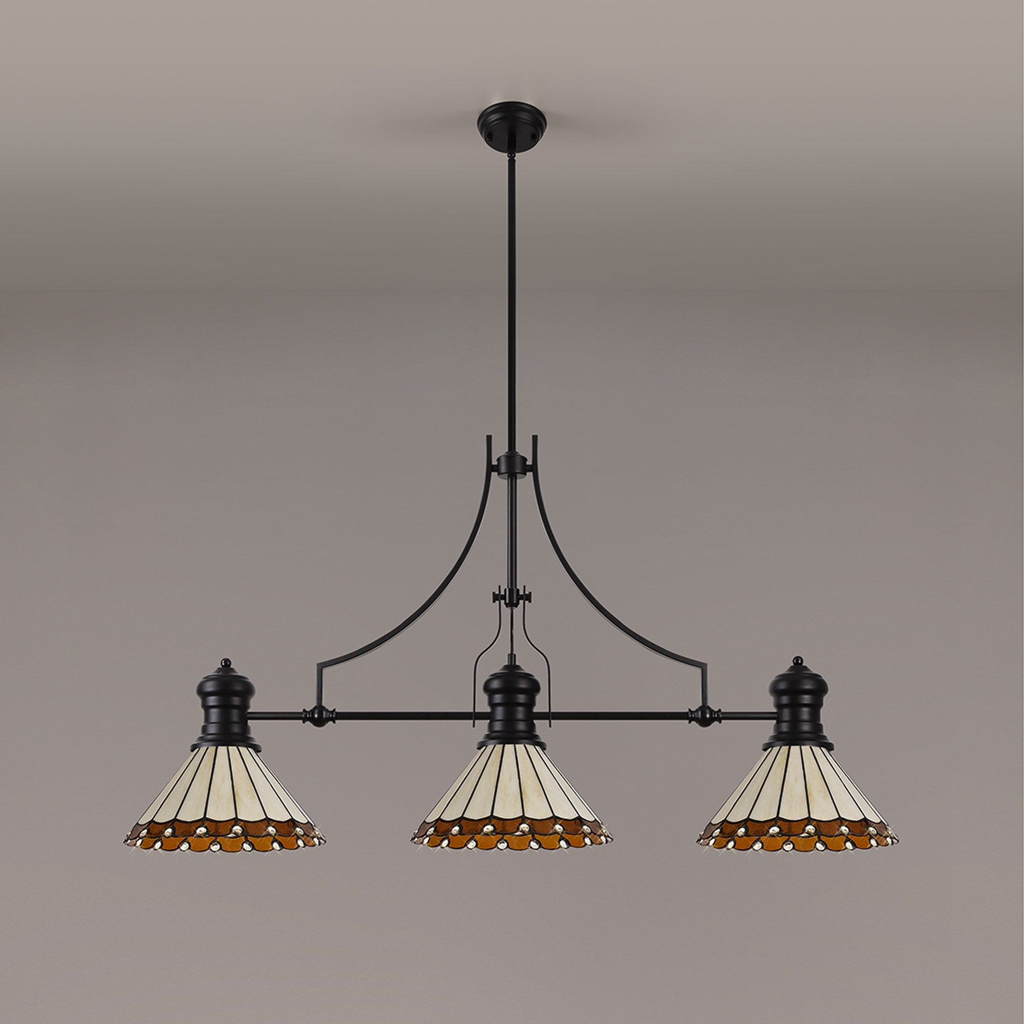 NLK15169 Louis, Umbrian 3 Light Linear Pendant Matt Black Amber/Cream