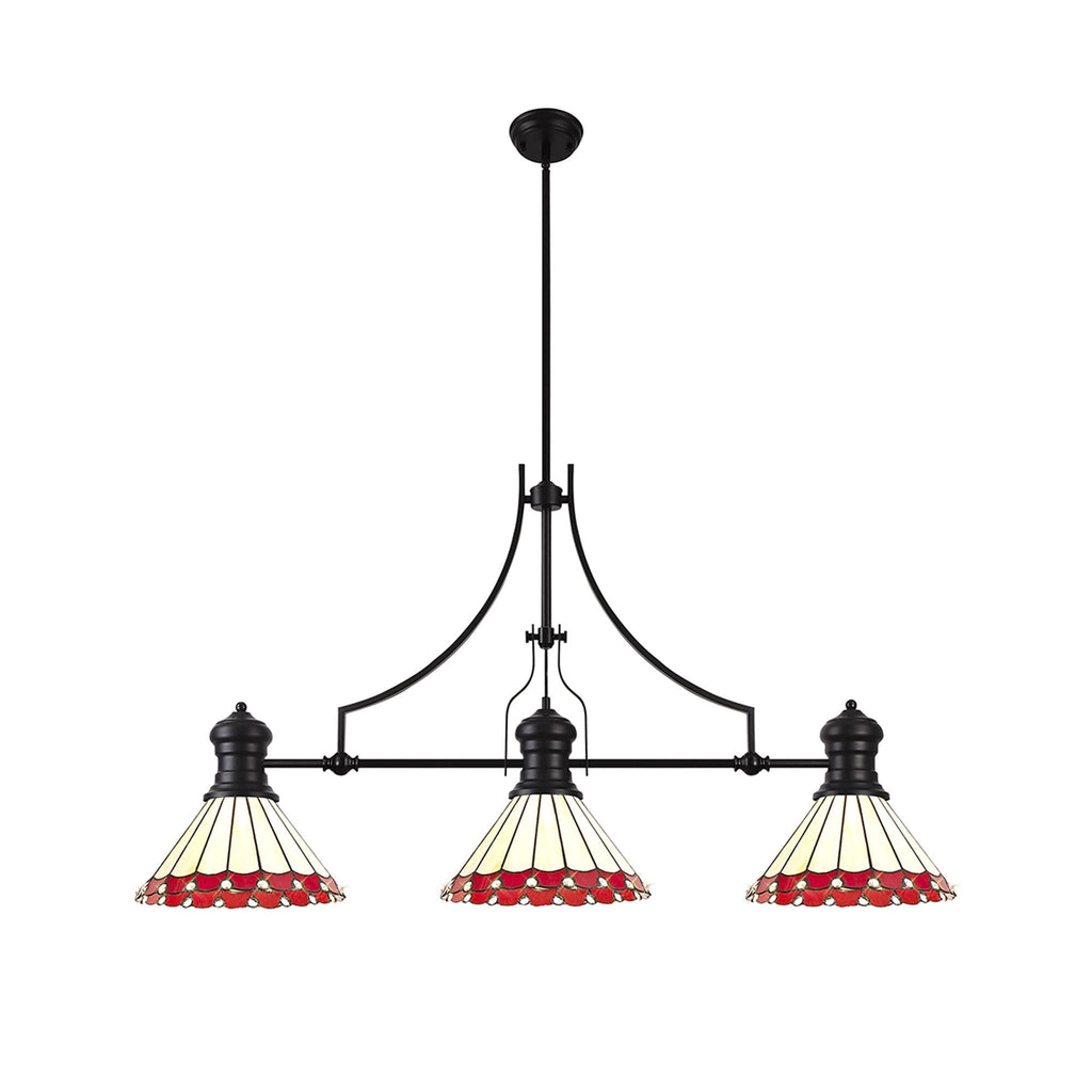 NLK15179 Louis, Umbrian 3 Light Linear Pendant Matt Black Red/Cream