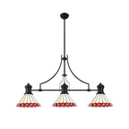 NLK15179 Louis, Umbrian 3 Light Linear Pendant Matt Black Red/Cream