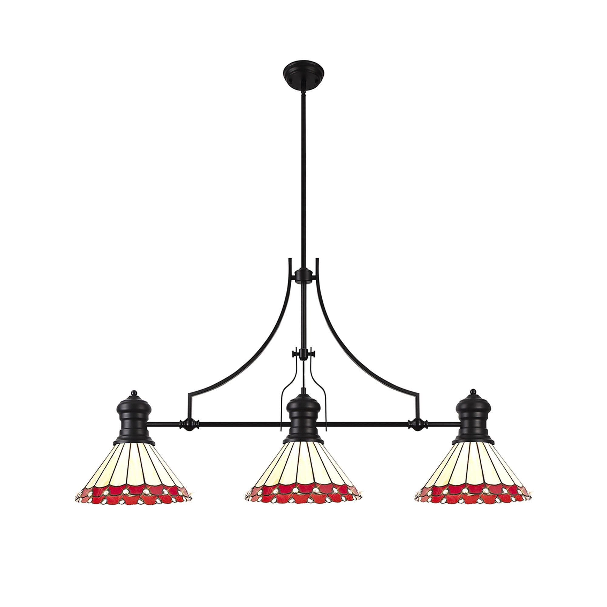 NLK15179 Louis, Umbrian 3 Light Linear Pendant Matt Black Red/Cream