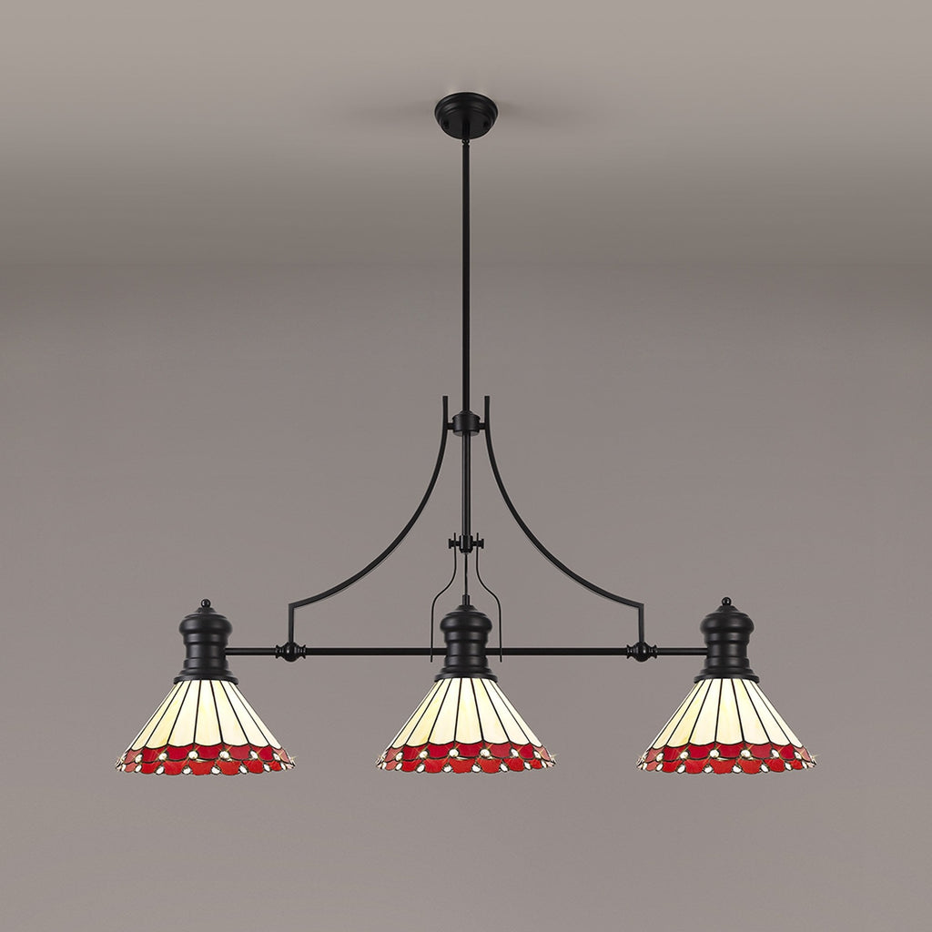 NLK15179 Louis, Umbrian 3 Light Linear Pendant Matt Black Red/Cream
