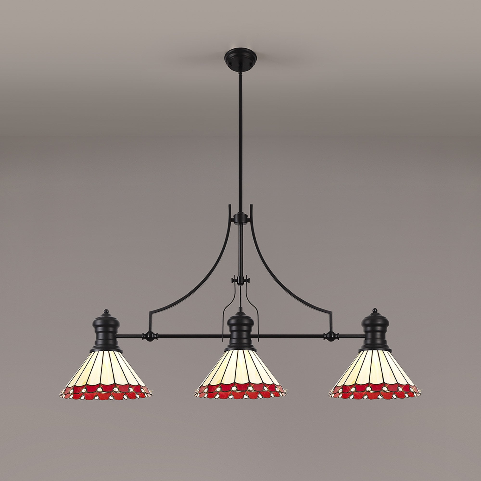 NLK15179 Louis, Umbrian 3 Light Linear Pendant Matt Black Red/Cream