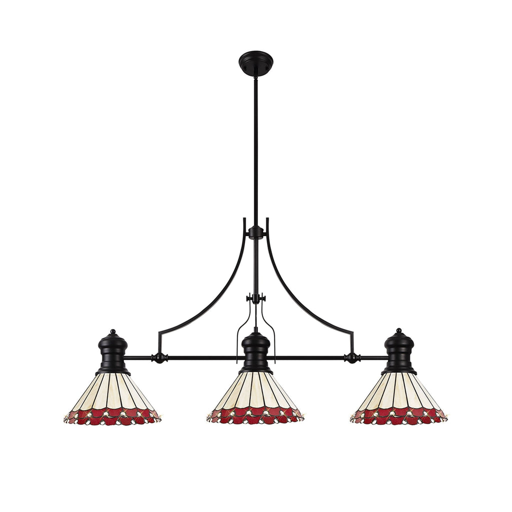 NLK15179 Louis, Umbrian 3 Light Linear Pendant Matt Black Red/Cream