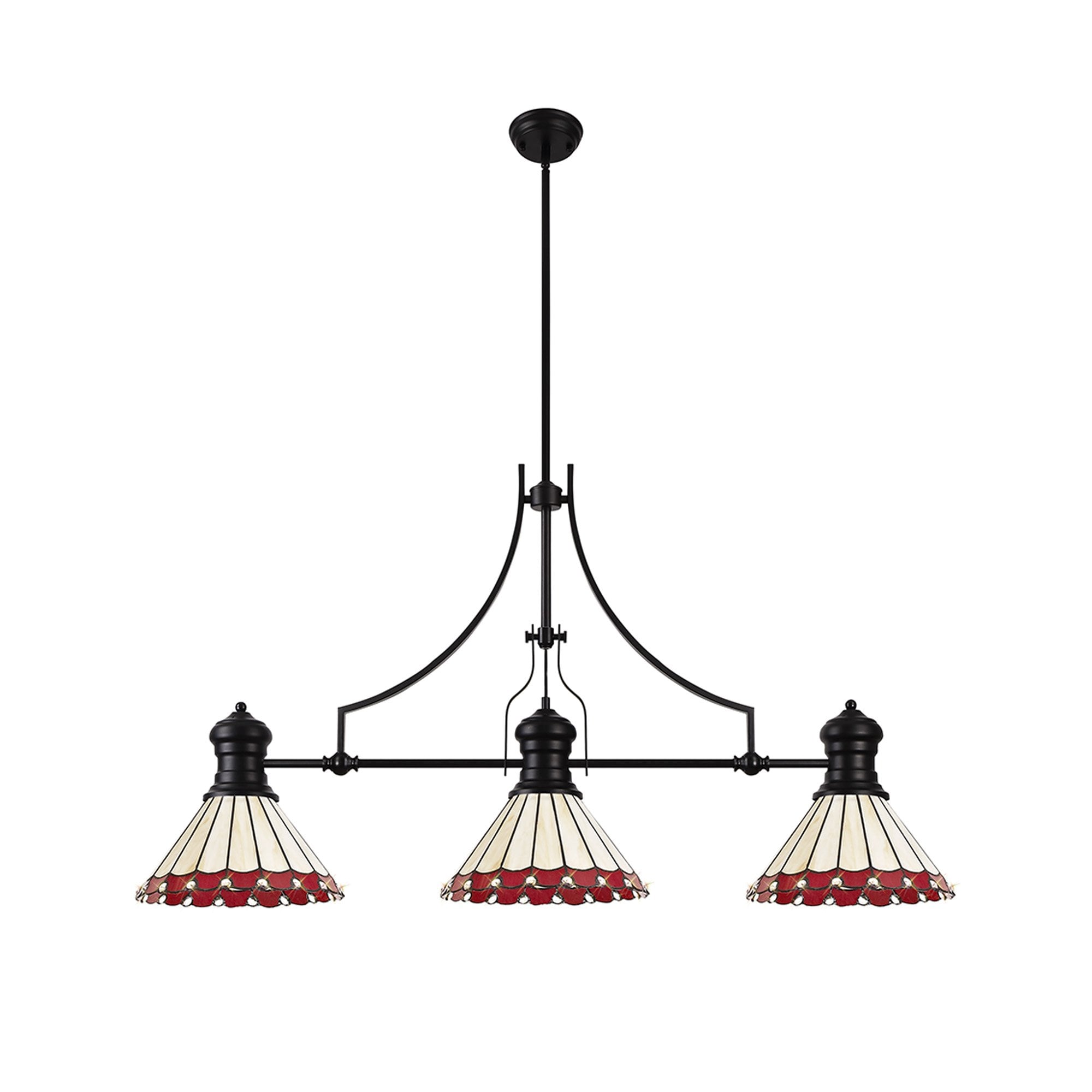 NLK15179 Louis, Umbrian 3 Light Linear Pendant Matt Black Red/Cream