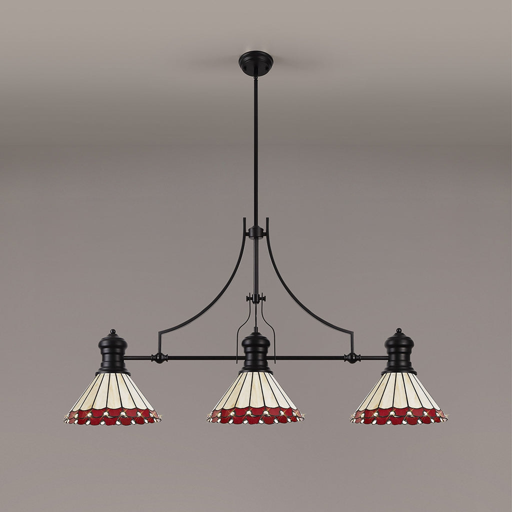NLK15179 Louis, Umbrian 3 Light Linear Pendant Matt Black Red/Cream