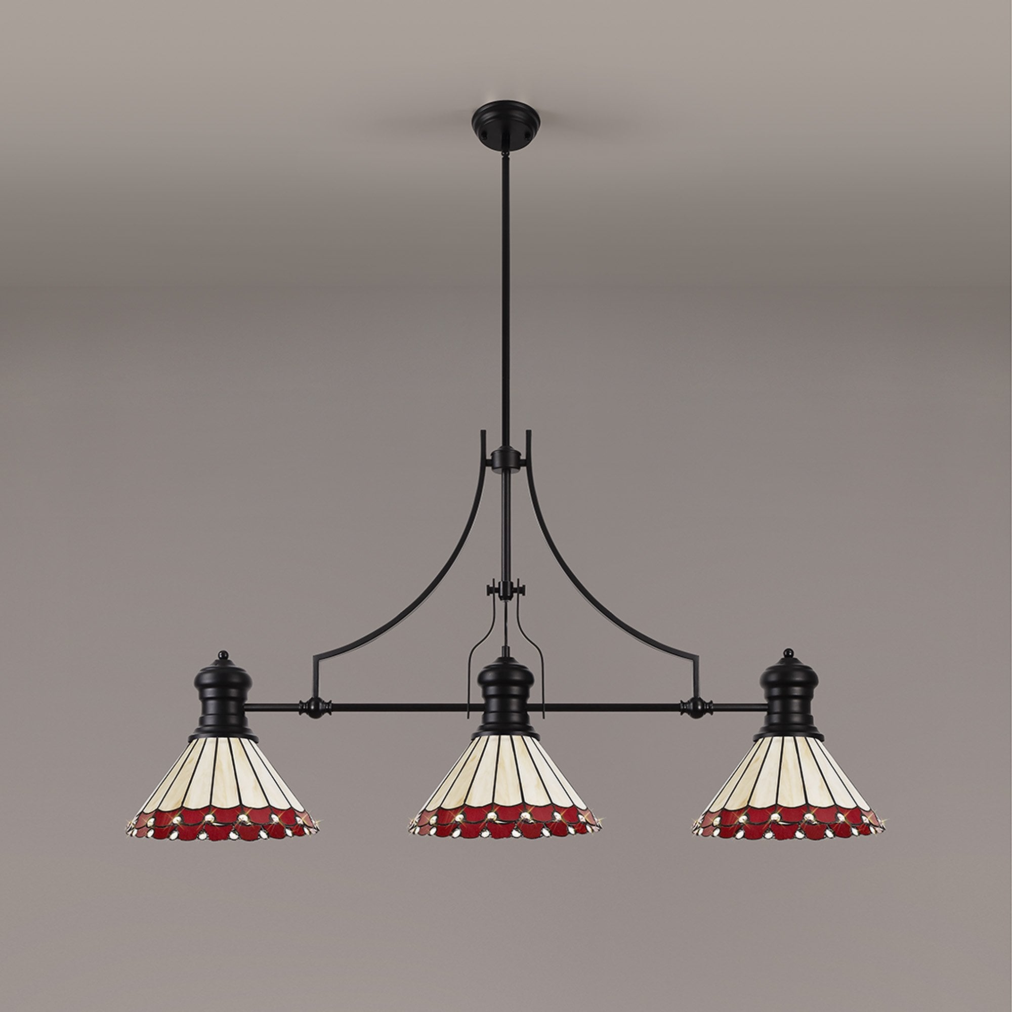 NLK15179 Louis, Umbrian 3 Light Linear Pendant Matt Black Red/Cream