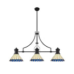 NLK15189 Louis, Umbrian 3 Light Linear Pendant Matt Black Blue/Cream