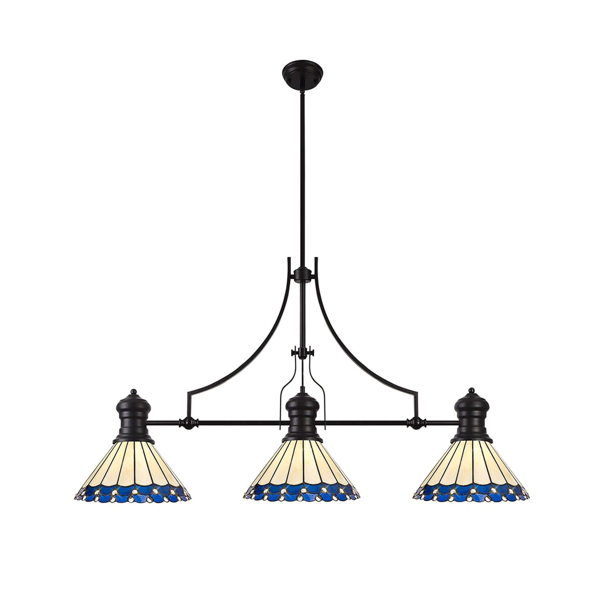 NLK15189 Louis, Umbrian 3 Light Linear Pendant Matt Black Blue/Cream
