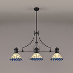 NLK15189 Louis, Umbrian 3 Light Linear Pendant Matt Black Blue/Cream