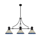 NLK15189 Louis, Umbrian 3 Light Linear Pendant Matt Black Blue/Cream