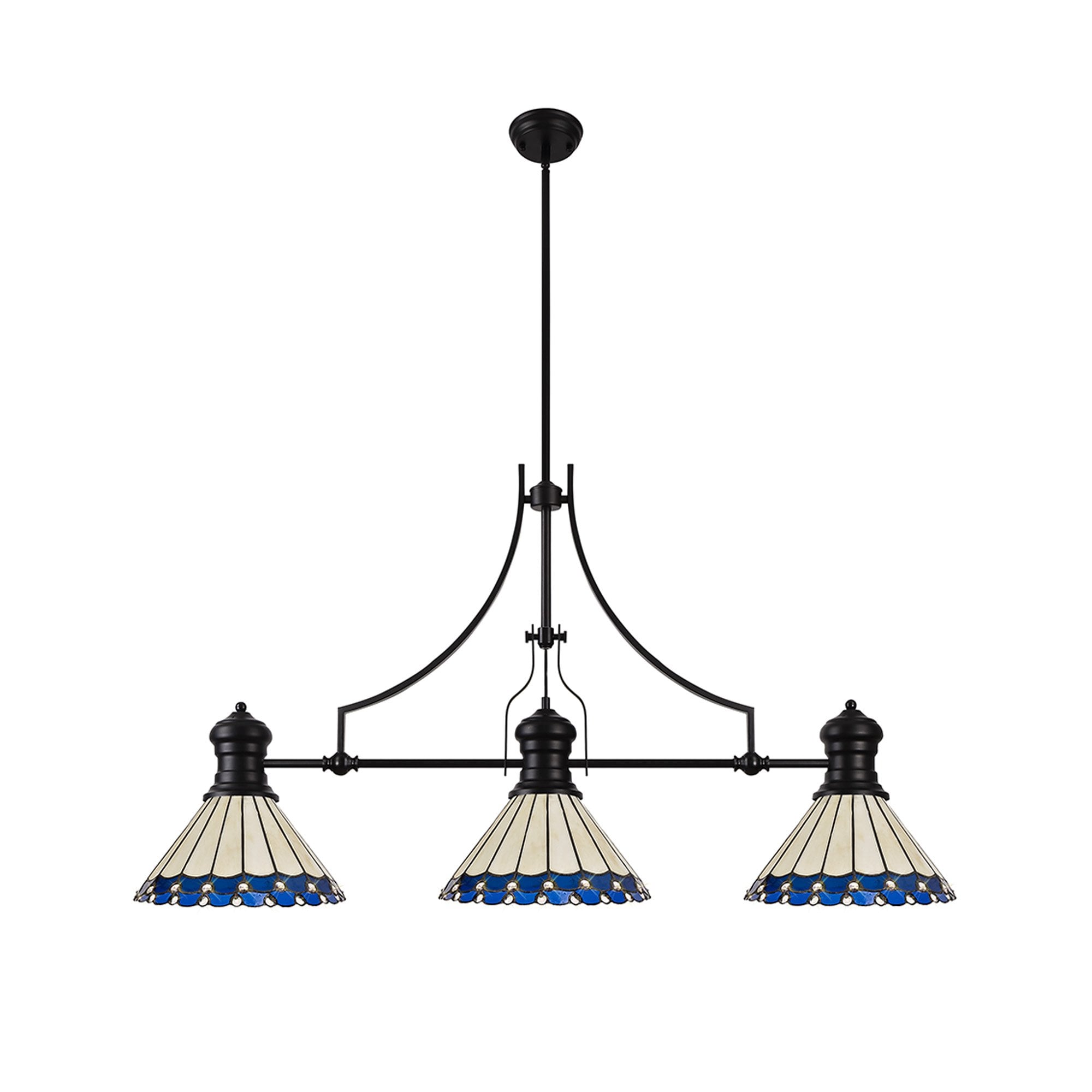 NLK15189 Louis, Umbrian 3 Light Linear Pendant Matt Black Blue/Cream