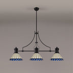 NLK15189 Louis, Umbrian 3 Light Linear Pendant Matt Black Blue/Cream
