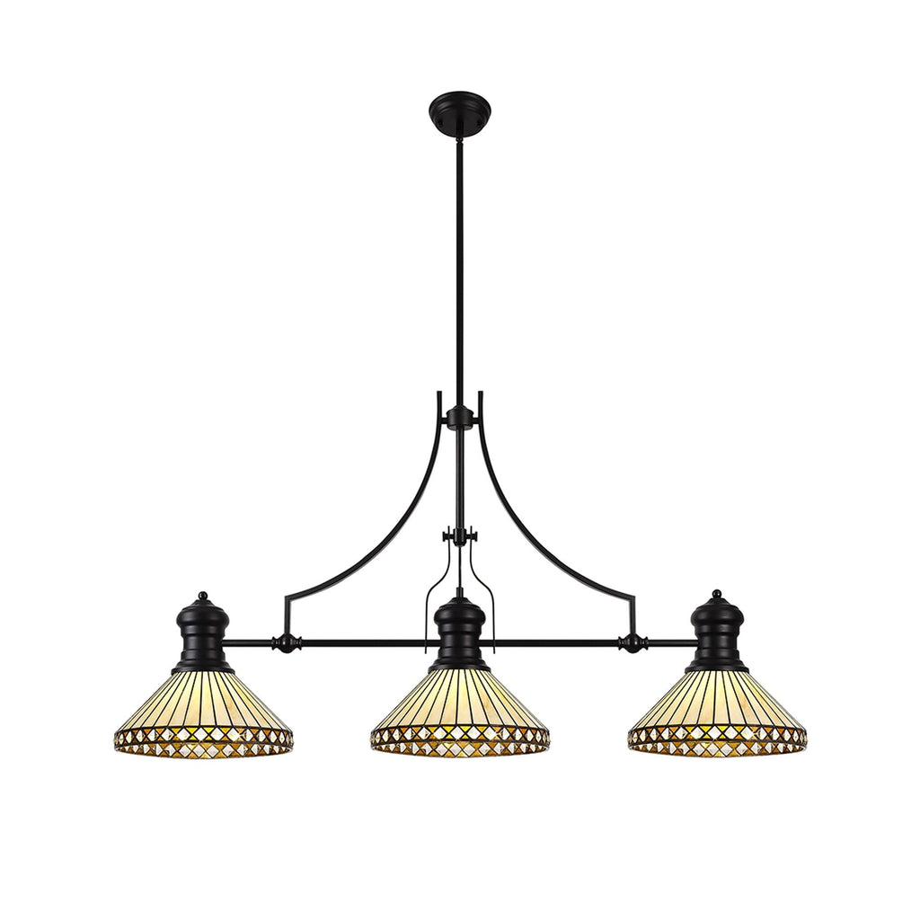 NLK15209 Louis, Tink 3 Light Linear Pendant Matt Black Amber/Cream