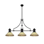 NLK15209 Louis, Tink 3 Light Linear Pendant Matt Black Amber/Cream