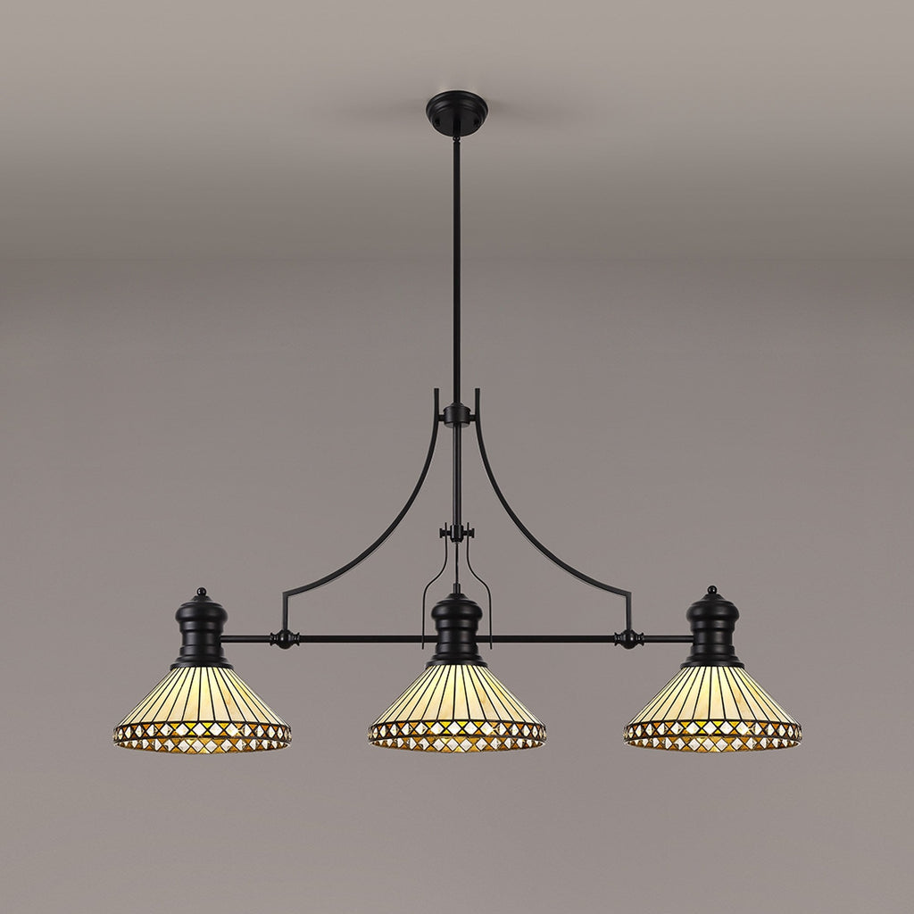 NLK15209 Louis, Tink 3 Light Linear Pendant Matt Black Amber/Cream