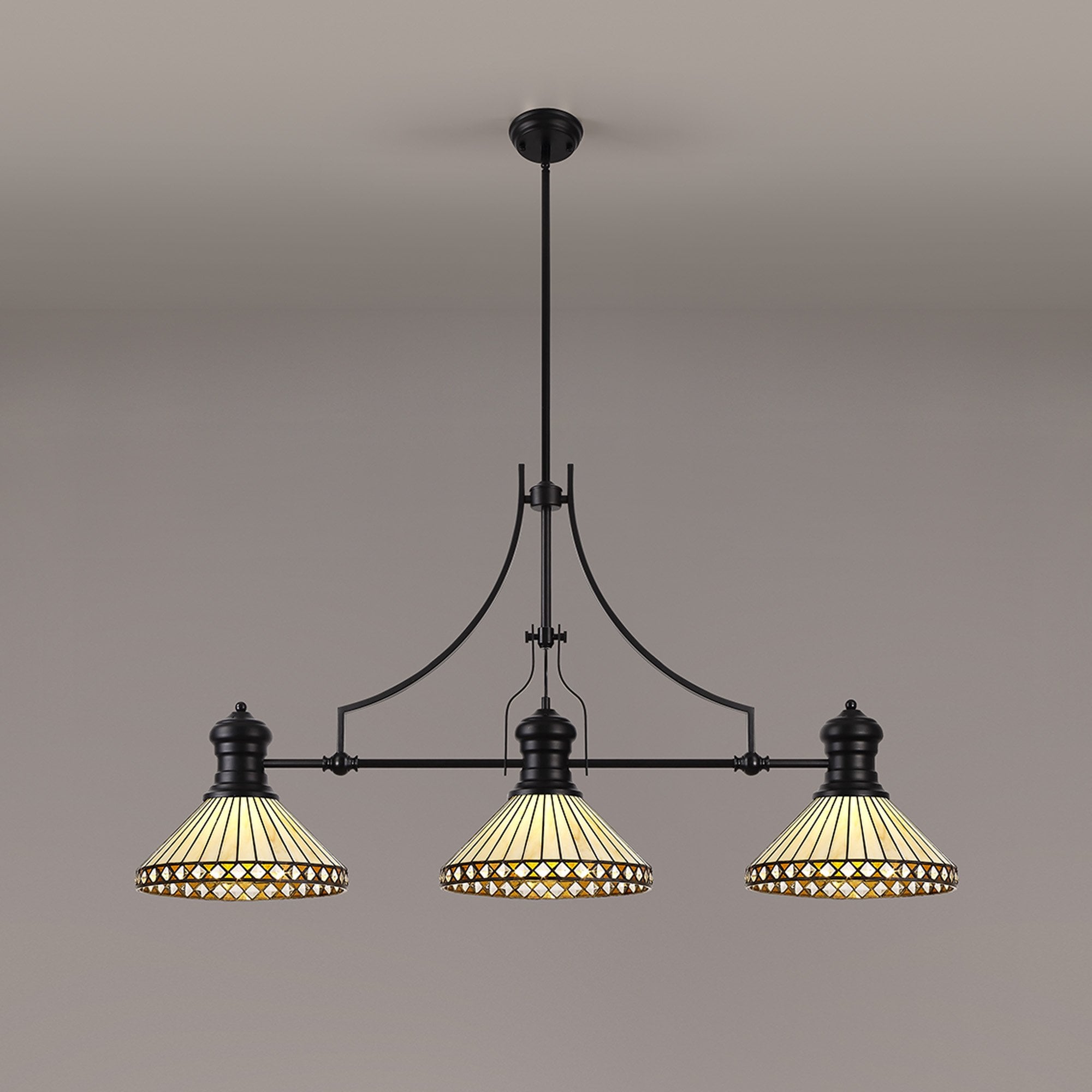 NLK15209 Louis, Tink 3 Light Linear Pendant Matt Black Amber/Cream