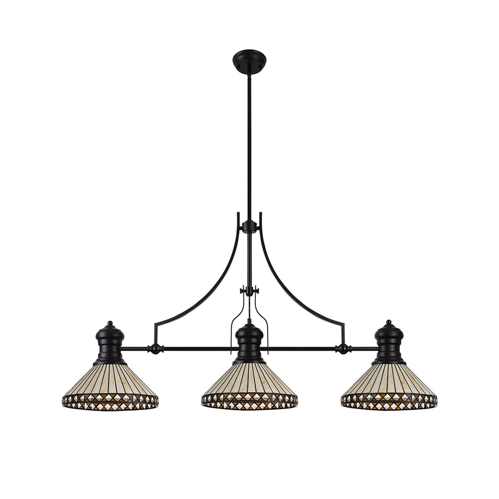 NLK15209 Louis, Tink 3 Light Linear Pendant Matt Black Amber/Cream