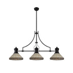 NLK15209 Louis, Tink 3 Light Linear Pendant Matt Black Amber/Cream