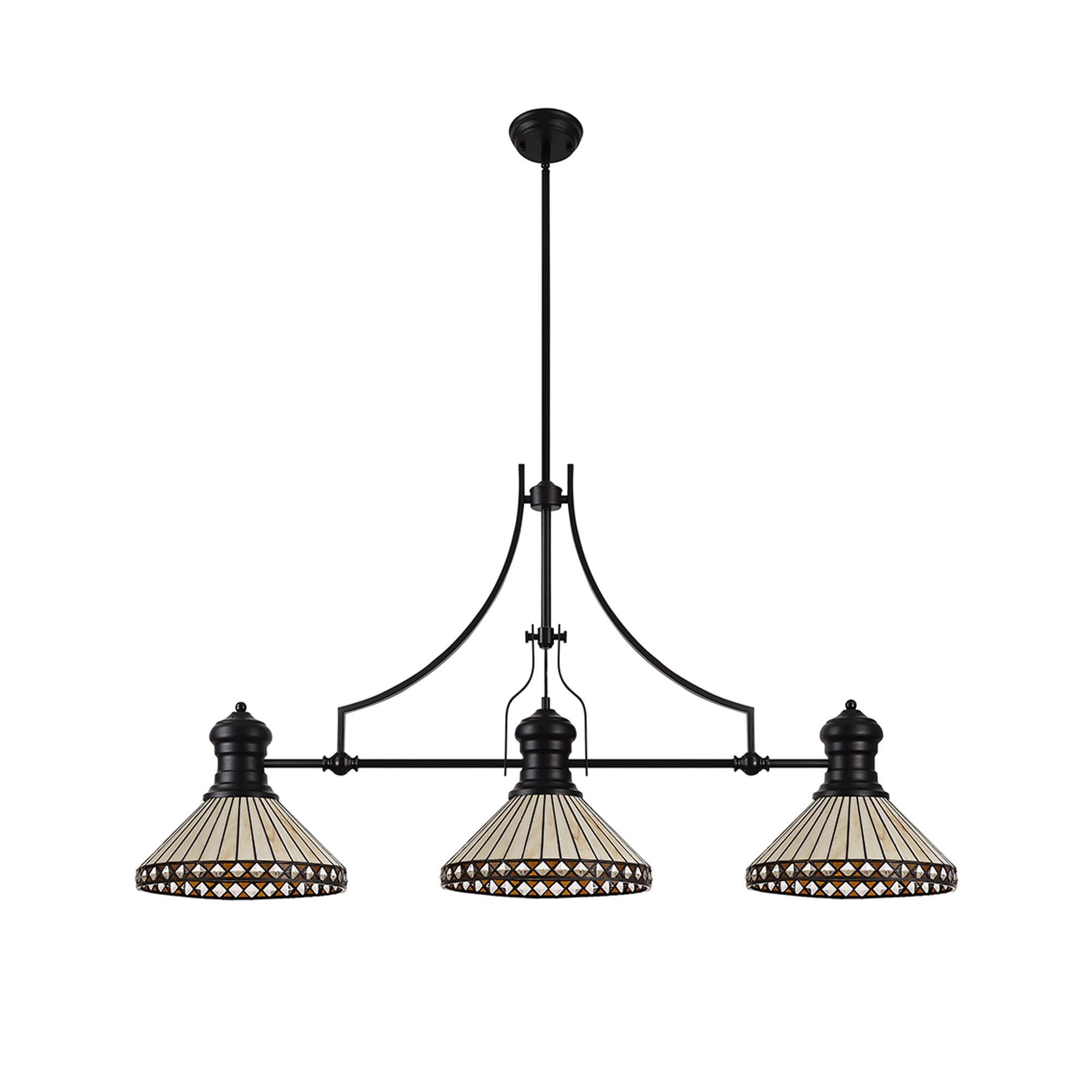 NLK15209 Louis, Tink 3 Light Linear Pendant Matt Black Amber/Cream