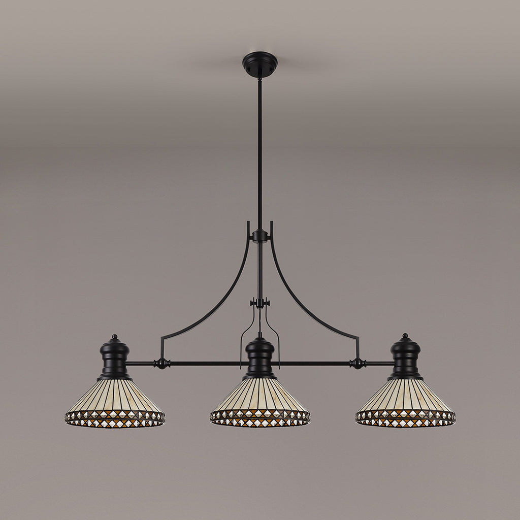 NLK15209 Louis, Tink 3 Light Linear Pendant Matt Black Amber/Cream