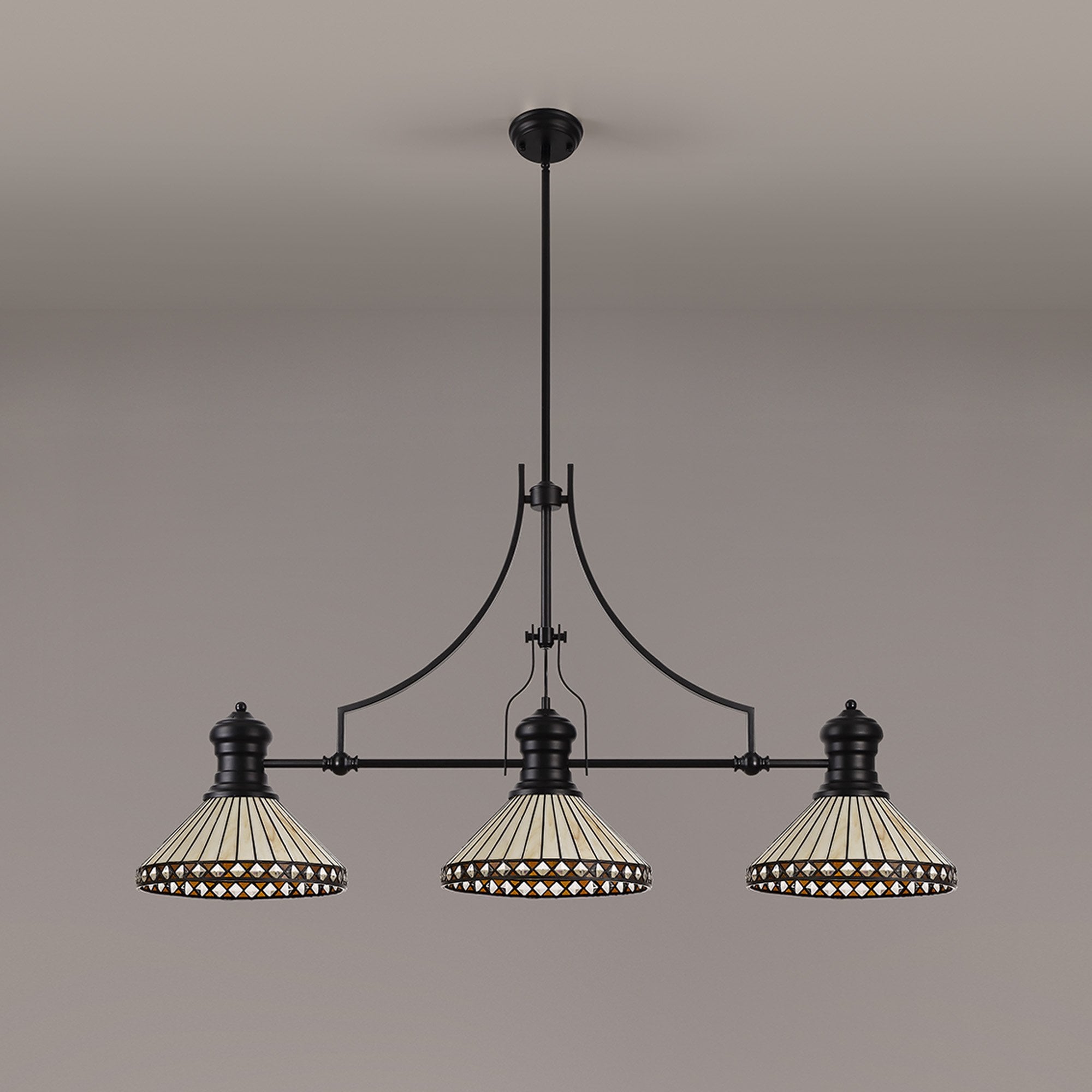 NLK15209 Louis, Tink 3 Light Linear Pendant Matt Black Amber/Cream