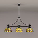 NLK15219 Louis, Heidi 3 Light Linear Pendant Matt Black Orange/Blue