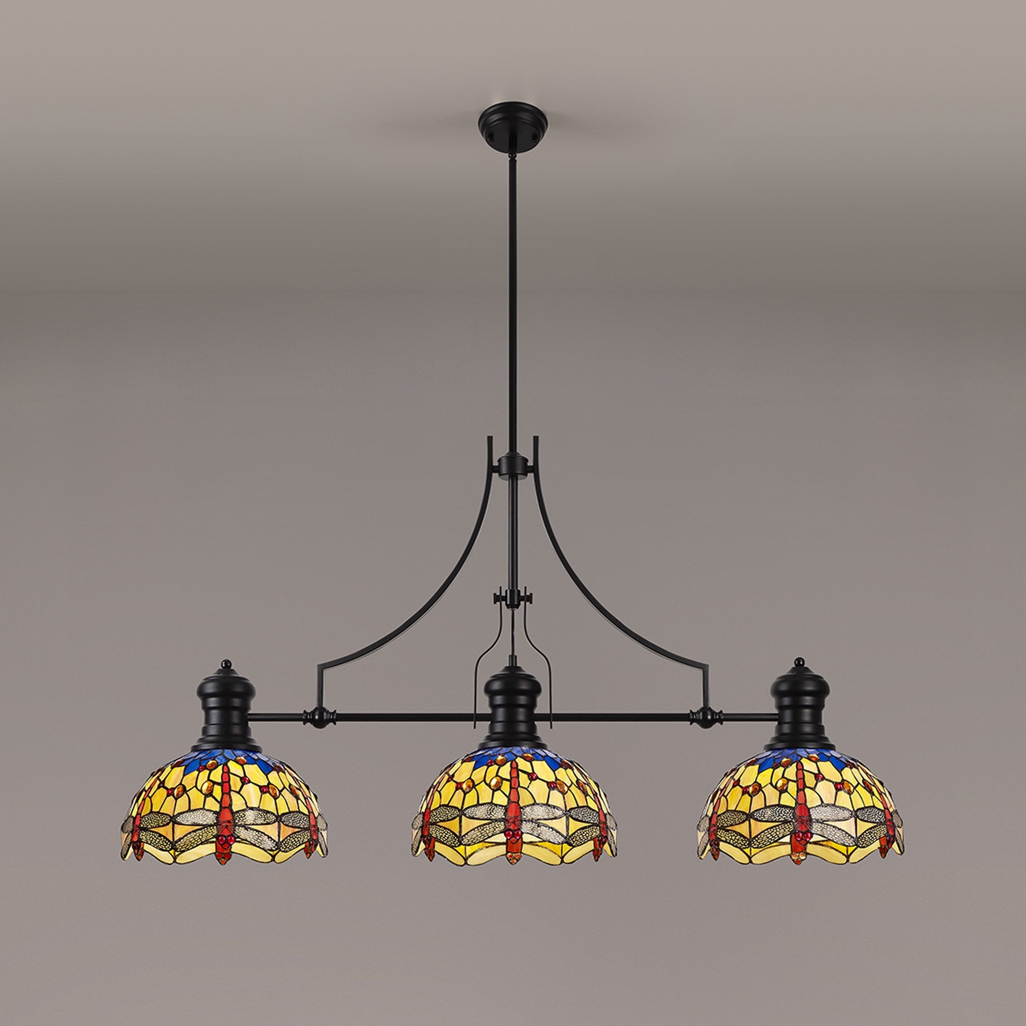 NLK15219 Louis, Heidi 3 Light Linear Pendant Matt Black Orange/Blue