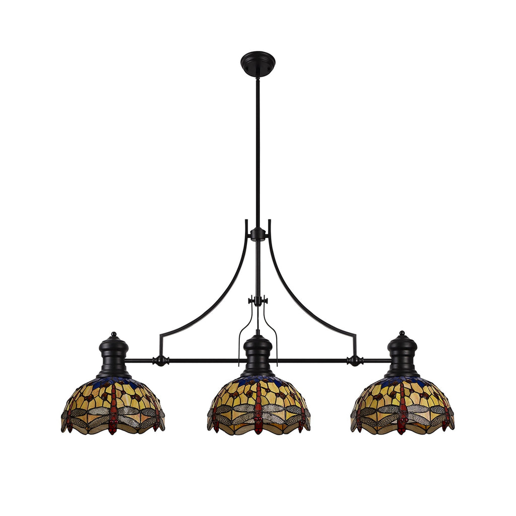 NLK15219 Louis, Heidi 3 Light Linear Pendant Matt Black Orange/Blue