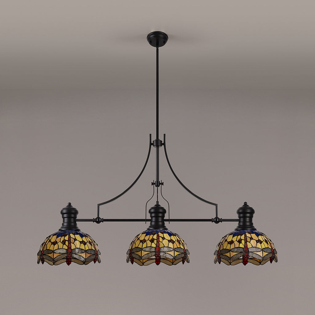 NLK15219 Louis, Heidi 3 Light Linear Pendant Matt Black Orange/Blue