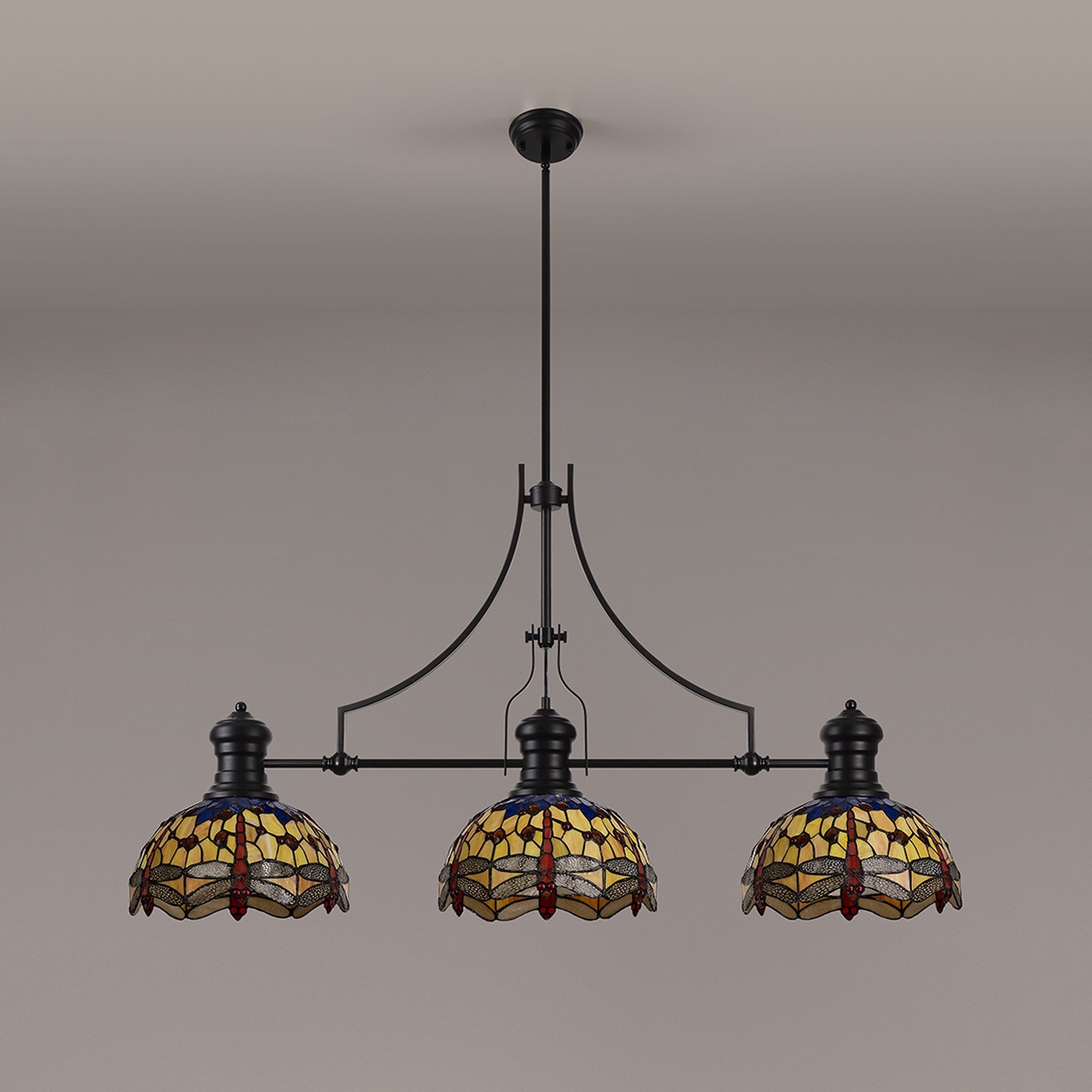 NLK15219 Louis, Heidi 3 Light Linear Pendant Matt Black Orange/Blue