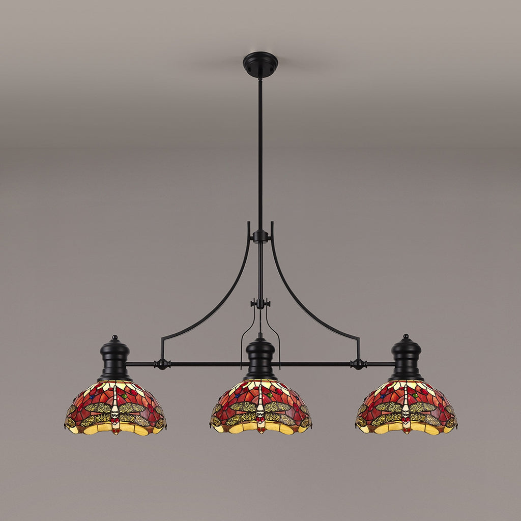 NLK15229 Louis, Heidi 3 Light Linear Pendant Matt Black Purple/Pink
