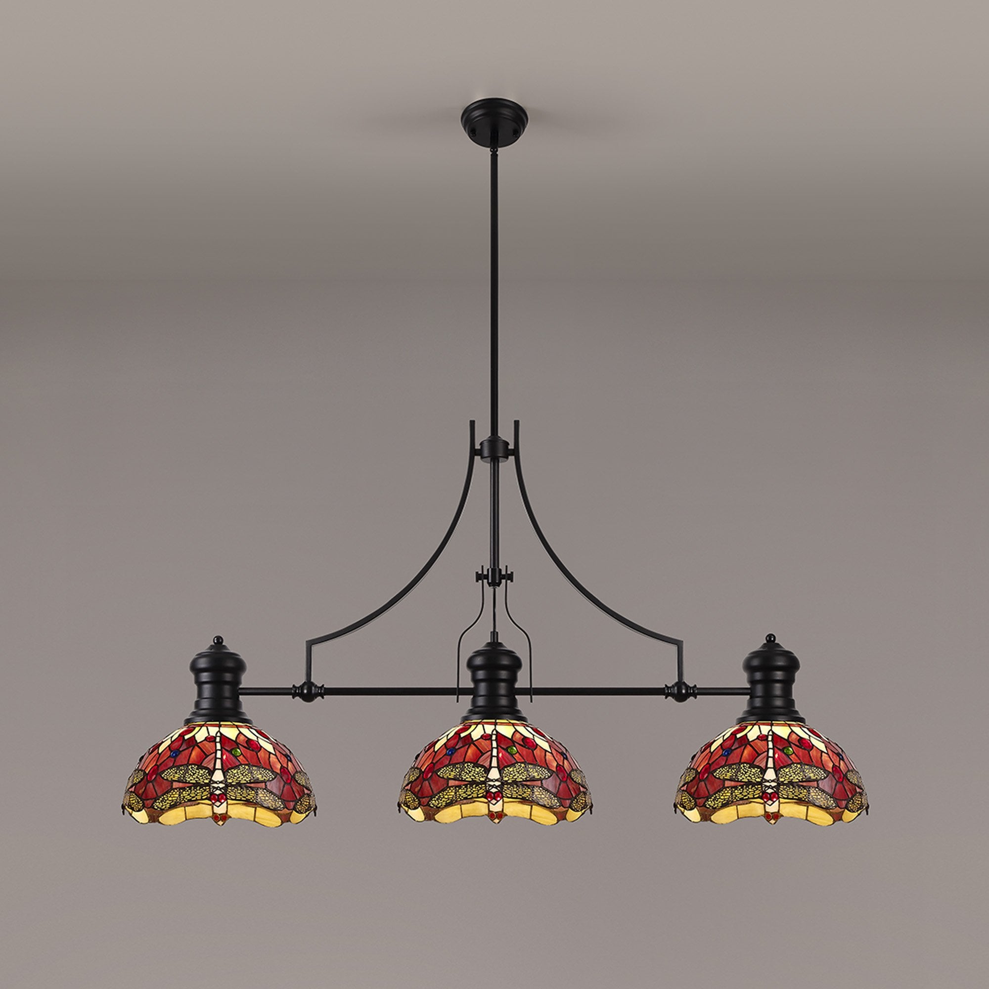 NLK15229 Louis, Heidi 3 Light Linear Pendant Matt Black Purple/Pink