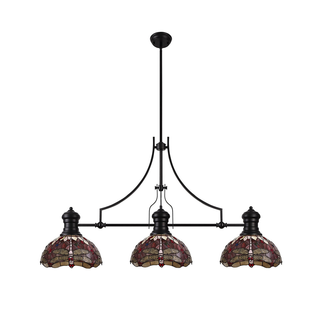 NLK15229 Louis, Heidi 3 Light Linear Pendant Matt Black Purple/Pink