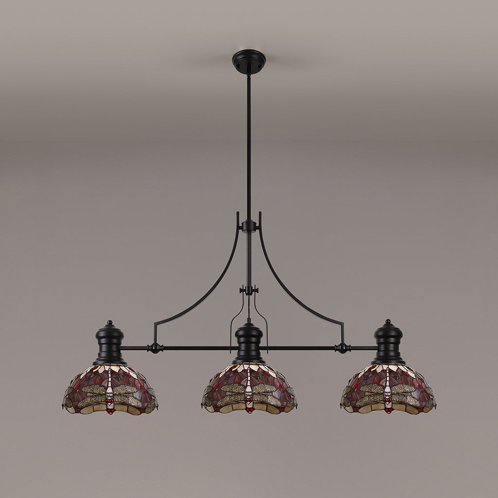 NLK15229 Louis, Heidi 3 Light Linear Pendant Matt Black Purple/Pink