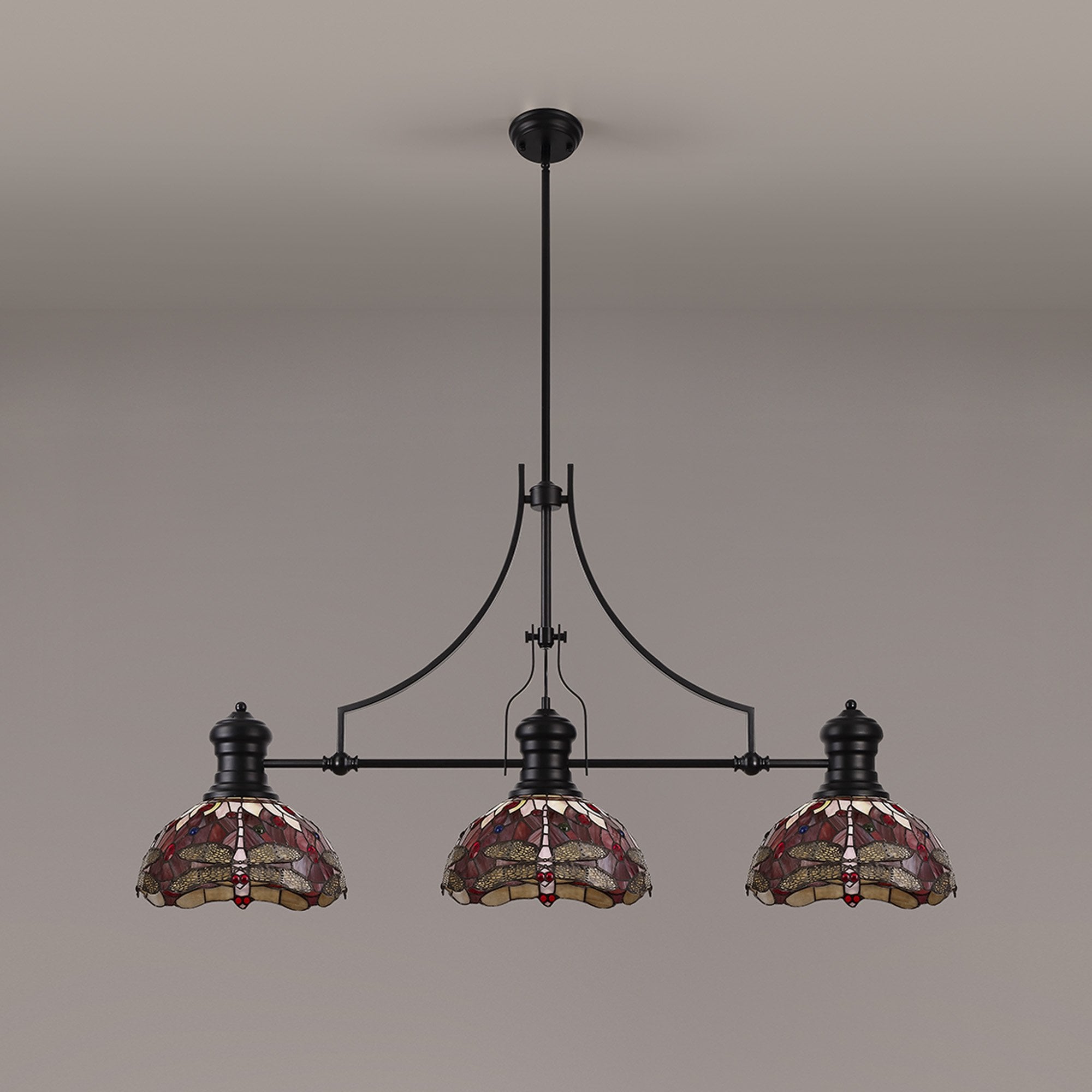 NLK15229 Louis, Heidi 3 Light Linear Pendant Matt Black Purple/Pink