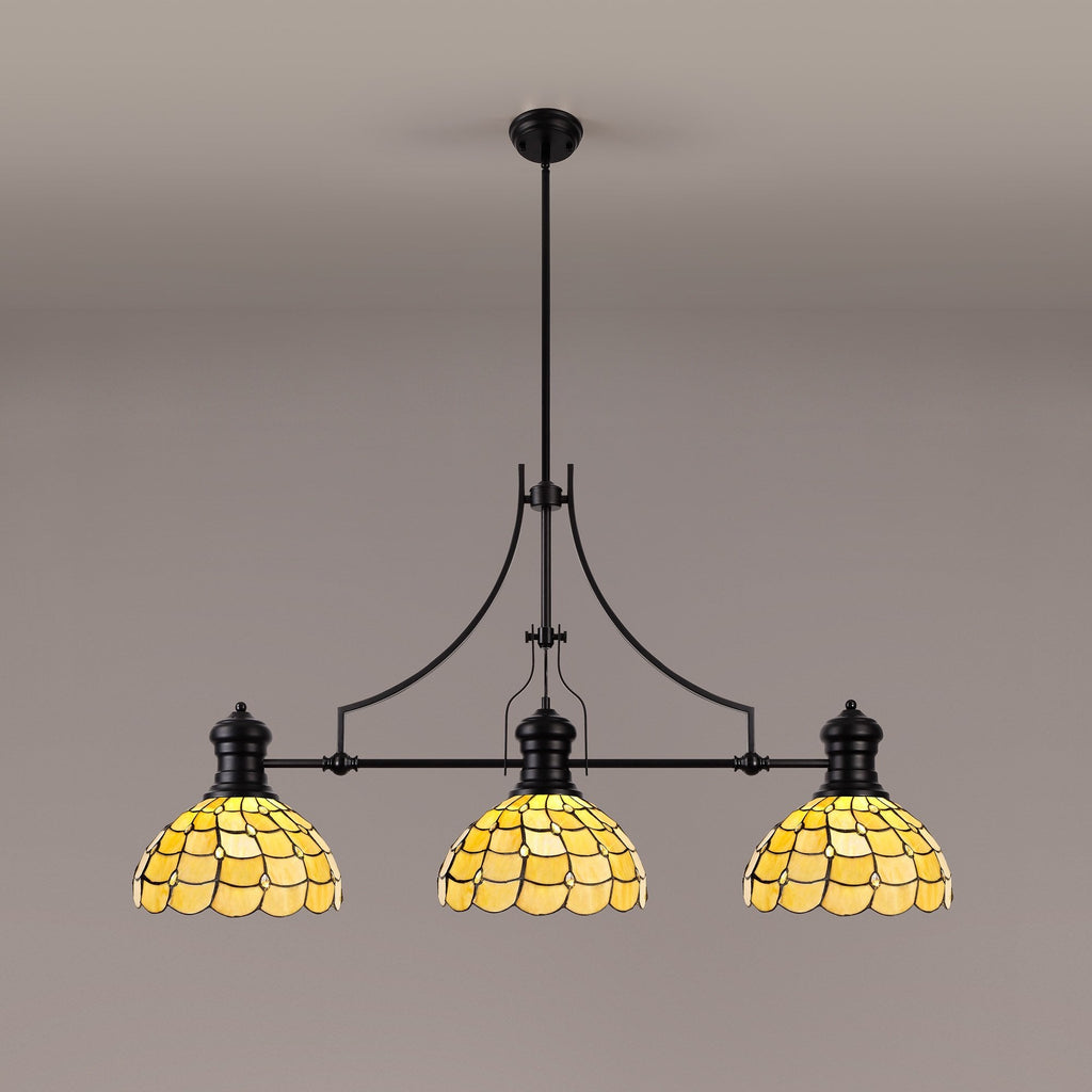 NLK15239 Louis, Chrisy 3 Light Linear Pendant Matt Black Beige