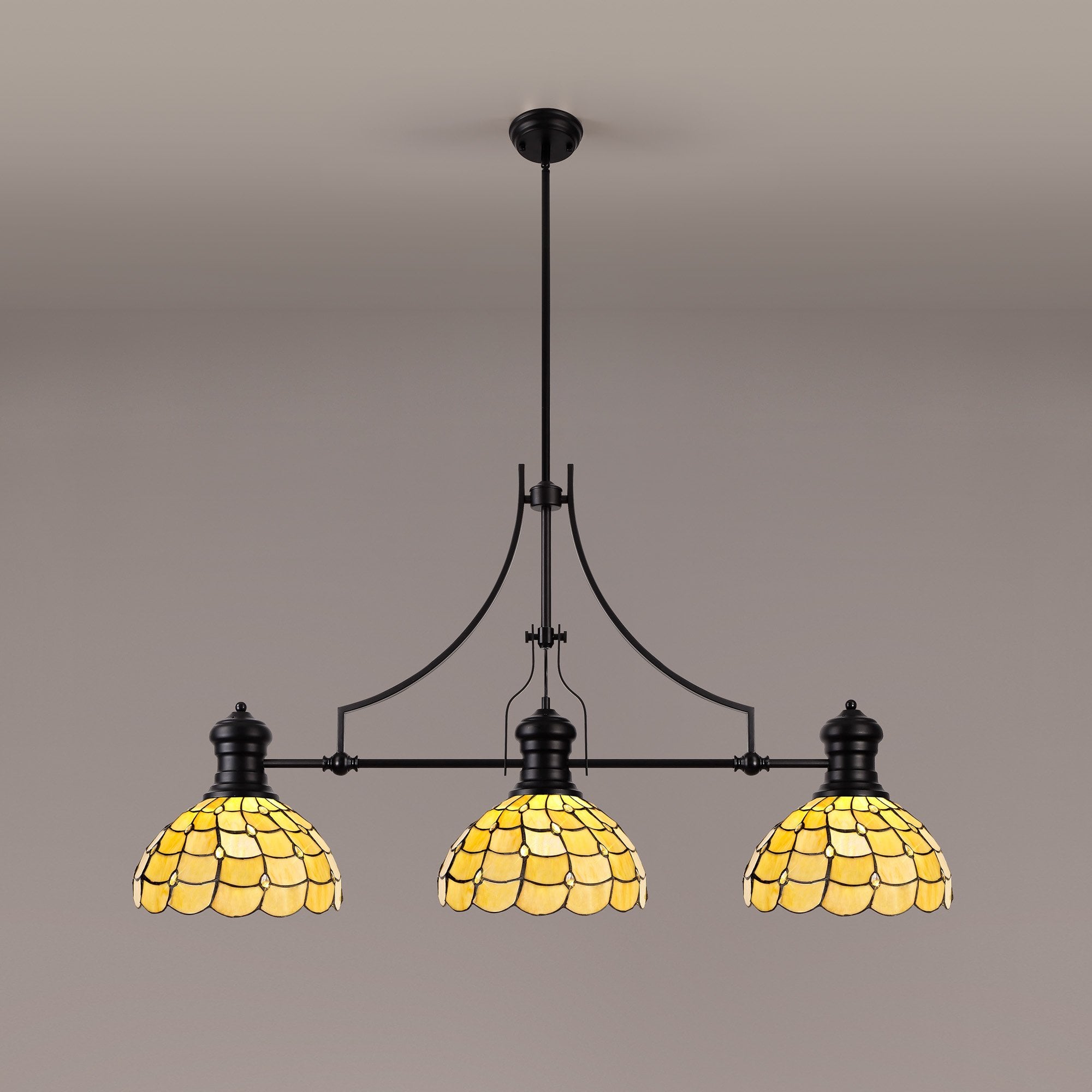 Louis, Chrisy 3 Light Linear Pendant Matt Black Beige