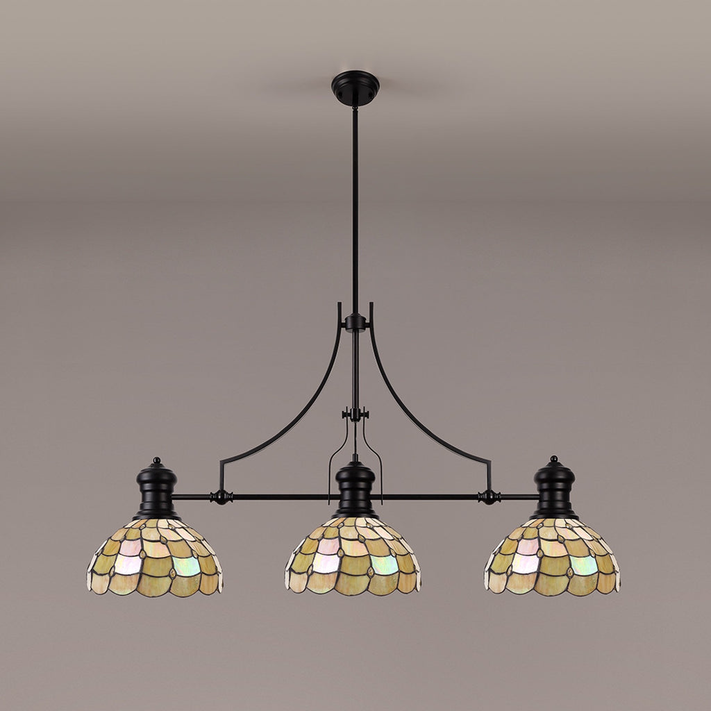 NLK15239 Louis, Chrisy 3 Light Linear Pendant Matt Black Beige